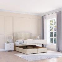 Sloomy Manhattan Plush Fabric Ottoman Bed End Opening With Sprung Memory Mattress & 26 Inch strut Headboard in Cream | Size: Single