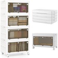 Costway 4-Tier Stackable Storage Bins Bedroom Collapsible Storage Boxes in White