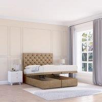 Sloomy Mayfair Naples Fabric Ottoman Bed End Opening With Sprung Memory Mattress & 26 Inch strut Headboard in Light Brown | Size: Double