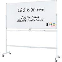 Costway Rolling Whiteboard on Wheels Double-Sided Magnetic Whiteboard 180x90CM in White | Size: 180x90 cm