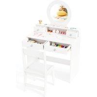Costway Vanity Set Princess Makeup Dressing Desk & Chair w/ Mirror in White