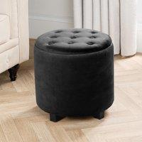 OHS Matte Velvet Stool Storage Ottoman Buttons Modern Home Pouffe Vanity Chair Seat in Black