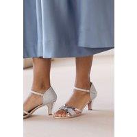 Where's That From Women's 'Reese' Mid High Heel With Buckle Ankle Strap in Silver | Size: 8