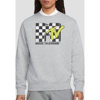 MTV Men's Checker Board Logo Crew Sweatshirt, Athletic Heather in Light Grey | Size: Small
