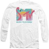 MTV Men's Flamingo Logo Long Sleeve T-Shirt, White | Size: Small