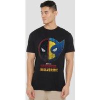 Marvel Men's DEADPOOL & WOLVERINE WORN CREST T-Shirt, Black | Size: Small
