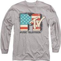 MTV Men's American Logo Long Sleeve T Shirt-Athletic Heather in Light Grey | Size: 2XL