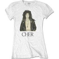 Cher Women's Leather Jacket Cotton T-Shirt in White | Size: Medium