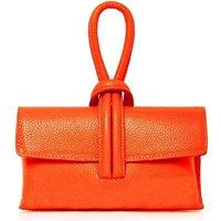 Kitise Women's Elegant Italian Leather Tie Closure Clutch Crossbody Bag with Long Strap in Orange