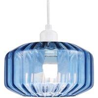 Happy Homewares Contemporary Ribbed Glass Non Electric Pendant Lamp Shade with Flat Style in Midnight