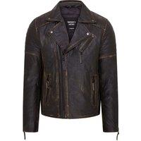 Infinity Leather Men's Brando Double Cross Zip Leather Biker Jacket- Fagernes in True Black | Size: 5XL