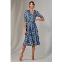 Jolie Moi Women's Mesh Wrap Midi Dress in Mid Blue | Size: 12