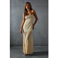 MissPap Women's Square Neck Pleated Chiffon Maxi Dress in Nude | Size: 8