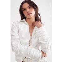 NastyGal Women's Lace Up Front Tailored Jacket in Ivory | Size: 8