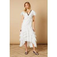 Oasis Women's Spot Ruffle Tiered Lace Midi Dress in White | Size: 12