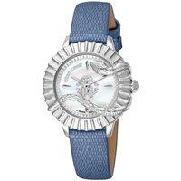 Roberto Cavalli by Franck Muller Women's Silver Dial Silver Bezel Blue Band Watch in Dark Blue