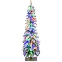 Gymax 4 FT Slim Christmas Tree Flocked Xmas Decor 225 Tips 2 Lighting Colors & Timer in Green | Size: 4ft