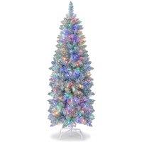 Gymax 5FT Pre-Lit Christmas Tree Slim 343 Tips 190 Colorful LED Lights Artificial Tree in Green