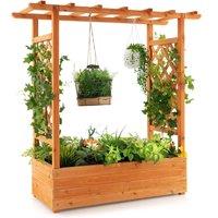 Costway Raised Garden Bed Planter Box w/ Side & Top Trellis for Vine Climbing Plants in Orange