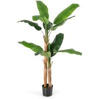 Gymax 165CM Tall Artificial Banana Tree Greenery Potted Plant 10 Large Leaves in Green