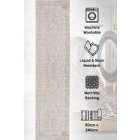 Kukoon Washable Runner Rug Beige Vintage Long Hallway Carpet Mat 80cm x 300cm | Size: 80 cm x 300 cm