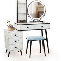 Gymax Dressing Table With Stool Set With 3-Color Lighted Mirror & 3 Drawers in White