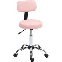 HOMCOM Rolling Stool with Backrest, Salon Stool Chair for Tattoo, Massage in Pink