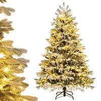 Gymax 180CM Pre-Lit Flocked Christmas Tree 1022 Tips & 350 LED Lights Xmas Decor Tree in Green | Size: 6ft