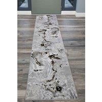 Kukoon Runner Rug Grey Gold Metallic Distressed Marble Long Hallway Rugs | Size: 60 cm x 240 cm