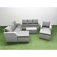 Fimous 9 Seater Poly Rattan Outdoor Garden Furniture Sofa Set Patio 3 Seater Sofa Reclining Chair 3 Seater Sofa 2 Big Footstools Light Grey