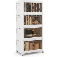 Gymax 4 Pack Storage Bins With Doors PP Home Organizer With Lids & Wheels in White