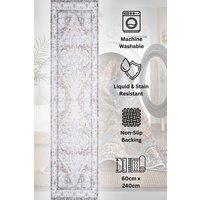 Kukoon Washable Runner Rug Beige Bordered Long Hallway Carpet Mat 80cm x 300cm in Grey | Size: 80 cm x 300 cm