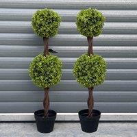 Leaf 90cm Artificial Pair of Green Double Ball Topiary Trees