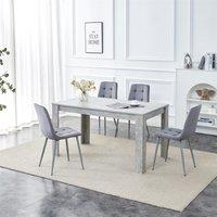 KOSY KOALA Modern Grey Dining Table Set with 4 Grey Velvet Chairs - Kitchen Dining Room Furniture in Brown