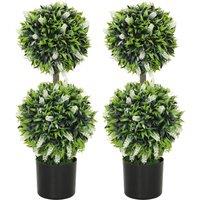 HOMCOM Set of 2 Potted Artificial Plants with Lavender Flowers in White