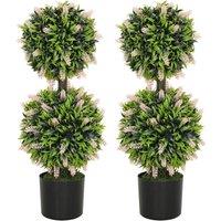 HOMCOM Set of 2 Potted Artificial Plants with Lavender Flowers in Pink