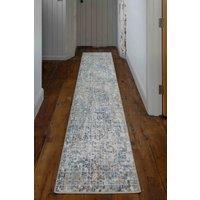 Kukoon Runner Rug Blue Grey Abstract Mosaic Pattern Long Hallway Rugs | Size: 60 cm x 240 cm