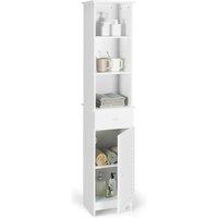 Gymax Bathroom Tall Cabinet Open Organizer With Drawer & Adjustable Shelves in White