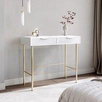 CARME HOME Maya White Dressing Table - Drawers with ribbed front finish & grey velvet lining