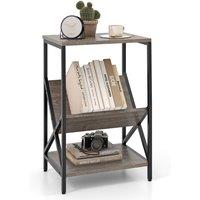 Gymax Side Table 3-Tier End Table V-Shaped Magazine Holder With Metal Frame in White