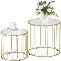 HOMCOM Coffee Table Set of 2, Nest of Tables with Metal Frame, Gold Tone