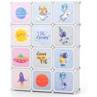 Gymax Children Wardrobe Kid Closet Baby Dresser Cute With Doors & 12 Cubes in White