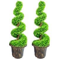 Leaf 90cm Artificial Pair of Green Spiral Topiary Trees with Planters