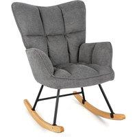 Gymax Linen Rocking Chair Accent Chair With High Backrest & Padded Armrests in Dark Grey