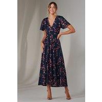 Jolie Moi Women's Mesh Short Sleeve Midaxi Dress in Navy | Size: 8