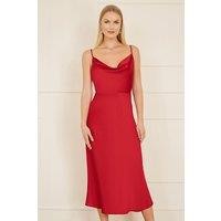 Yumi Women's Red Satin Cowl Neck Midi Dress | Size: 14