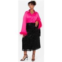 Lovedrobe Women's Sequin Midi Wrap Skirt in Black | Size: 22