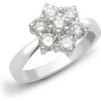 Jewelco London Women's 18ct White Gold 0.75ct Diamond 7 Stone Flower Cluster Ring 9mm in Silver | Size: Small