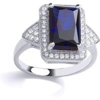 Jewelco London Women's Silver Blue Emerald CZ Arrowhead Rectangular Halo Cocktail Ring | Size: Medium