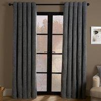 OHS Teddy Fleece Eyelet Curtains Thermal Pair Ready Made Soft Thick Fabric Ring Top in Grey | Size: 168 cm width x 229 cm drop